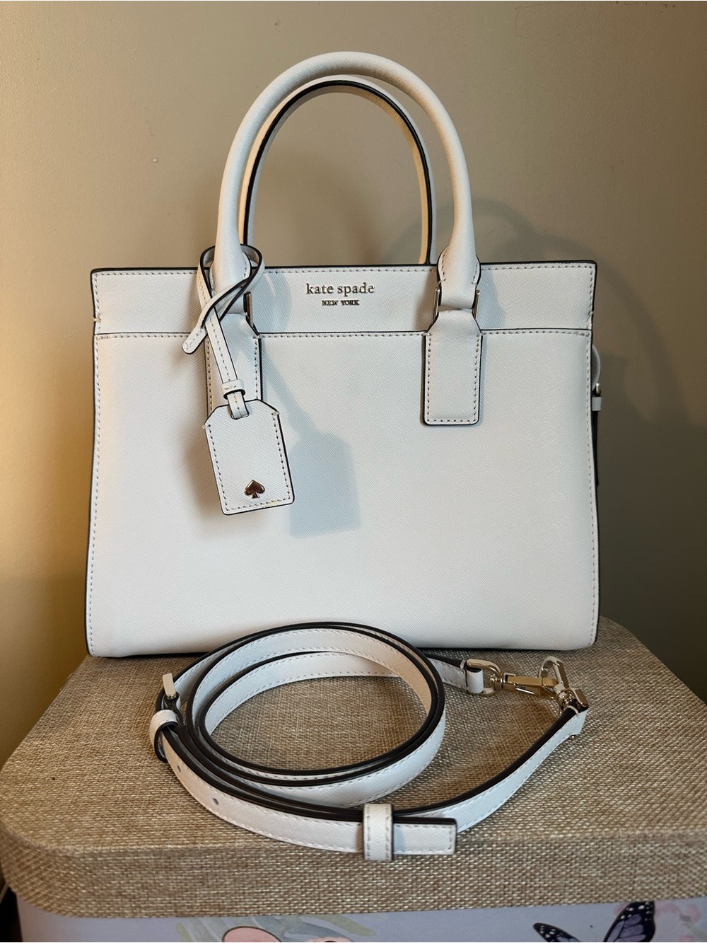 kate spade White Structured Satchel with Detachable Strap Crossbody Handbag